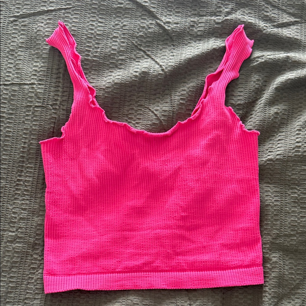 Etiquette hot pink nylon stretchy ribbed yoga/workout top